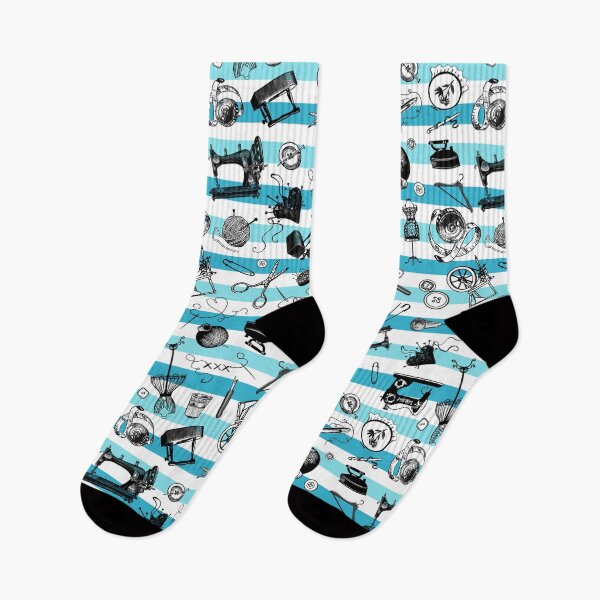 Item preview, Retro handmade symbols. Knitting, sewing, crotchet etc. Stylish blue stripes designed and sold by Drawmecute.
