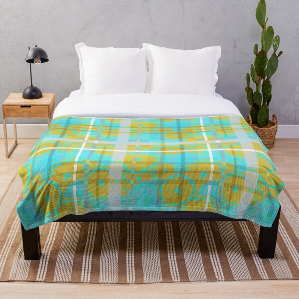 Artikelvorschau, Blue Yellow Citrus Plaid Contemporary Retro fabric designs entworfen und verkauft von Andimoot.