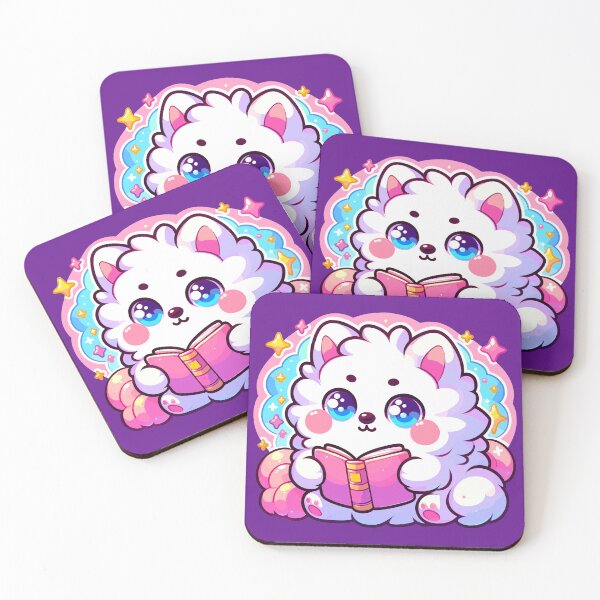 Artikelvorschau, Kawaii Bücherwurm Samojede | Chibi-Samojeden-Welpen-Lesebuch entworfen und verkauft von KawaiiPuppies.