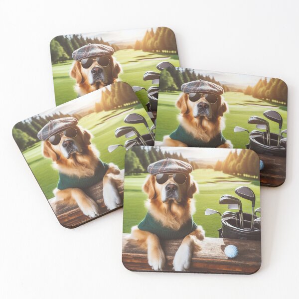 Item preview, Handsome golden retriever hangs out on golf course designed and sold by SunshineGravy.