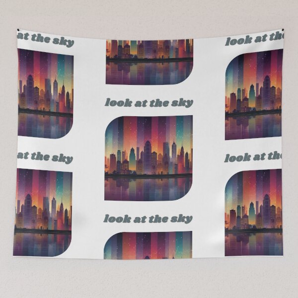 Item preview, Abstract artpiece, skyscrapers, rust, fantasy river, night, stars, designed and sold by Coolparrotgirl.