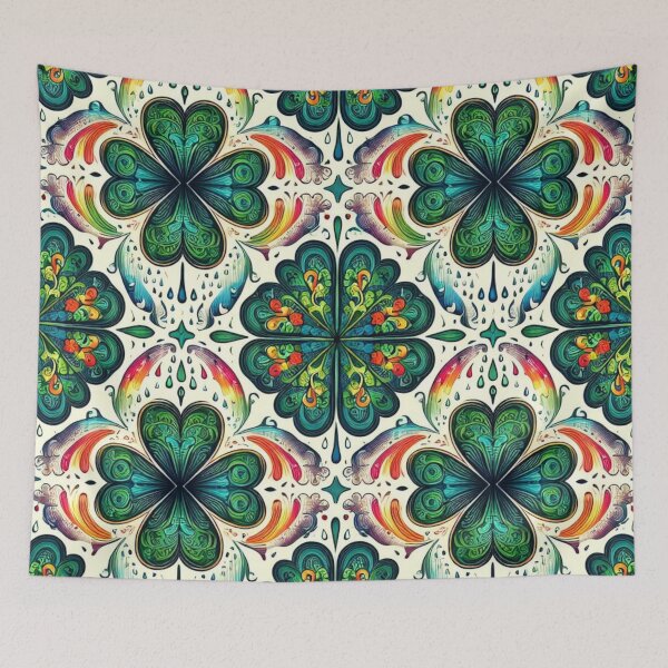 Item preview, Shamrock Rainbows: Vibrant Clover and Colorful Rain Pattern designed and sold by LyssasMindArt.