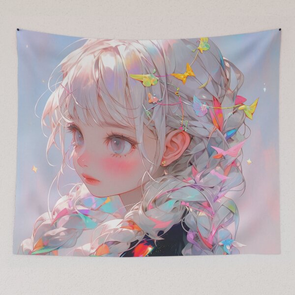 Item preview, Cute Anime Girl with Braids and Butterfly Clips designed and sold by bubblegoth.