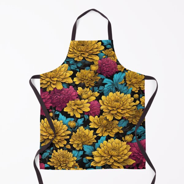 Artikelvorschau, Chrysanthemen-Blumenmuster auf gelbem, magentafarbenem, cyanfarbenem und schwarzem Hintergrund entworfen und verkauft von WAUZ.