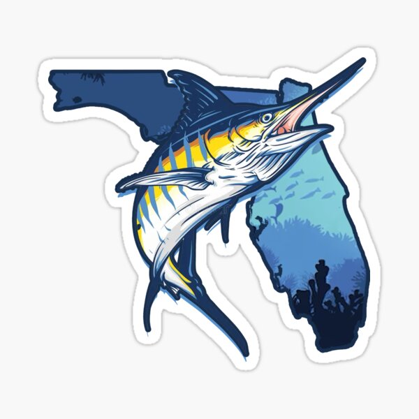 Vista previa del artículo con la obra «Pegatina Blue Marlin / Florida - Temática de pesca y buceo», diseñado y vendido por gypsywander.