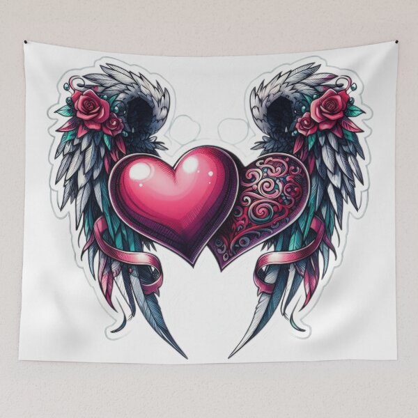 Item preview, Gothic Two hearts  wings goth valentines day Sticker designed and sold by Expressions-Sel.
