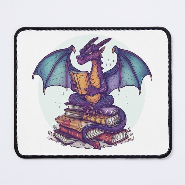 Item preview, library t-shirts Animated dragon reads atop book stack. Scholarly, whimsical appearance. Content and focused expression designed and sold by PrintsByVickson.
