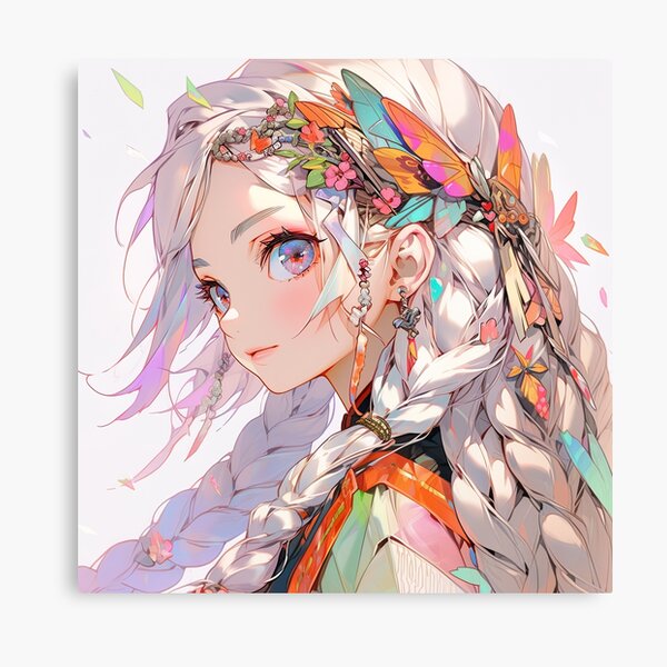 Vista previa del artículo con la obra «Tocado de Plumas y Trenzas Chica Anime», diseñado y vendido por bubblegoth.
