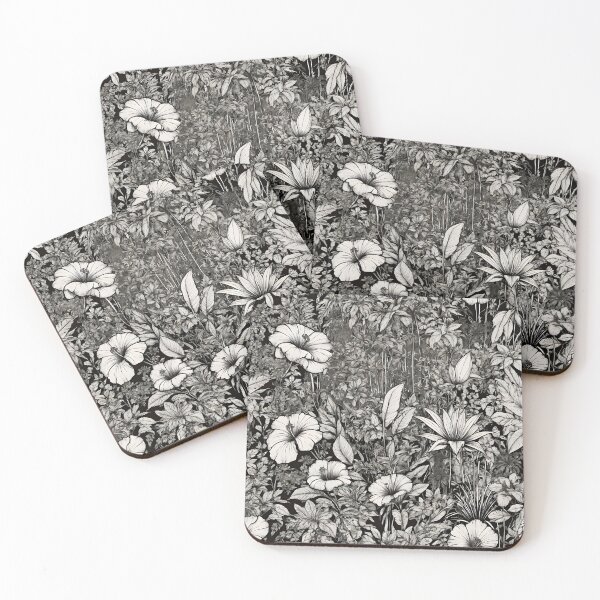 Item preview, Comic jungle scene flower pattern in black and white designed and sold by WAUZ.