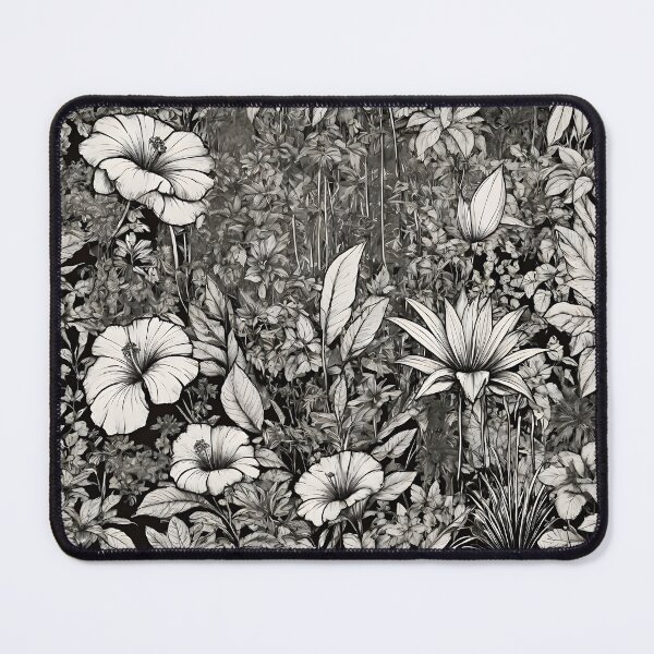 Item preview, Comic jungle scene flower pattern in black and white designed and sold by WAUZ.