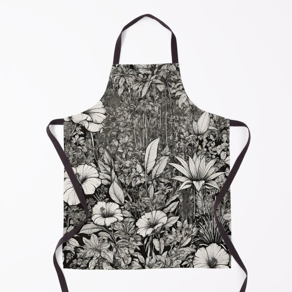Item preview, Comic jungle scene flower pattern in black and white designed and sold by WAUZ.