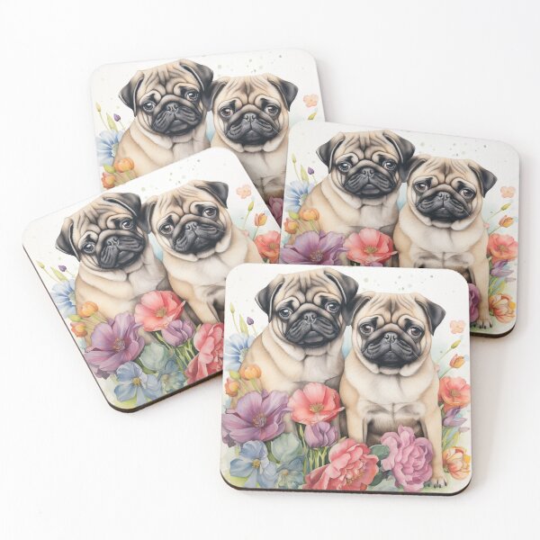 Item preview, Pugs in a Watercolor Flower Garden designed and sold by Samuelsboro.