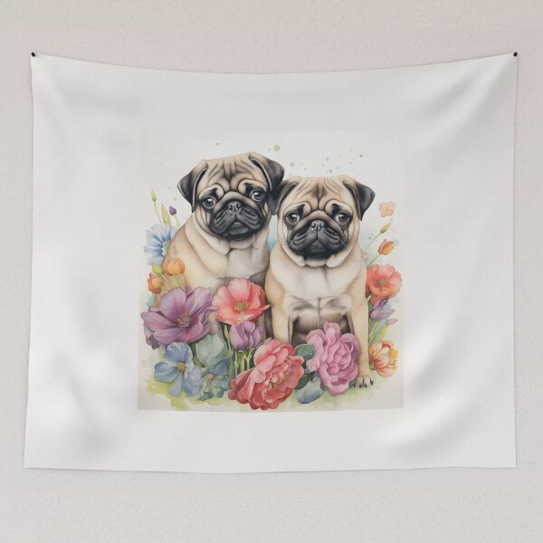 Item preview, Pugs in a Watercolor Flower Garden designed and sold by Samuelsboro.