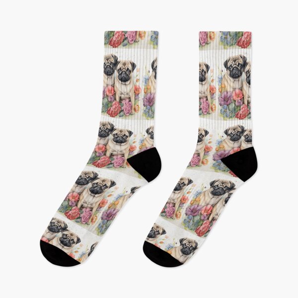 Item preview, Pugs in a Watercolor Flower Garden designed and sold by Samuelsboro.