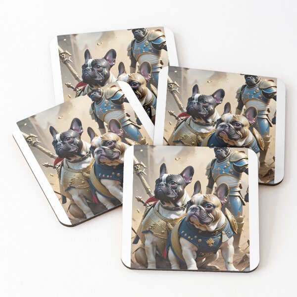 Item preview, French Bulldogs as Mythical Napoleonic Warriors on the battle field fantasy art pic designed and sold by PineappleBlend.