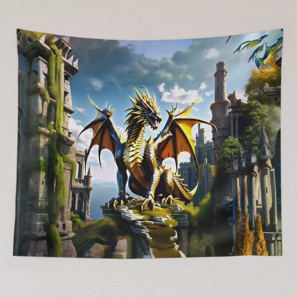 Item preview, Golden Dragon in the Castle Ruin designed and sold by Raging Woody Designs.