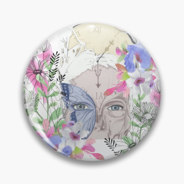 Item preview, Cottage Core Flower Skull, all handdrawn unique watercolor and ink flowers designed and sold by AnjaLiaDesigns.