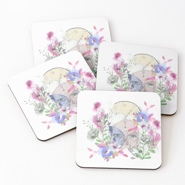 Item preview, Cottage Core Flower Skull, all handdrawn unique watercolor and ink flowers designed and sold by AnjaLiaDesigns.