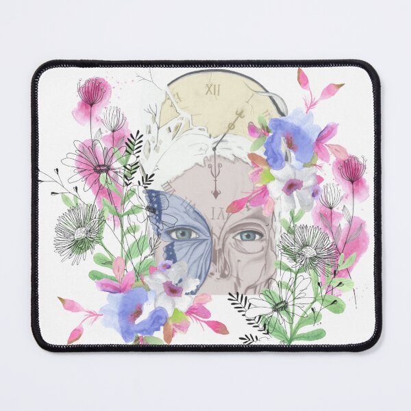 Item preview, Cottage Core Flower Skull, all handdrawn unique watercolor and ink flowers designed and sold by AnjaLiaDesigns.