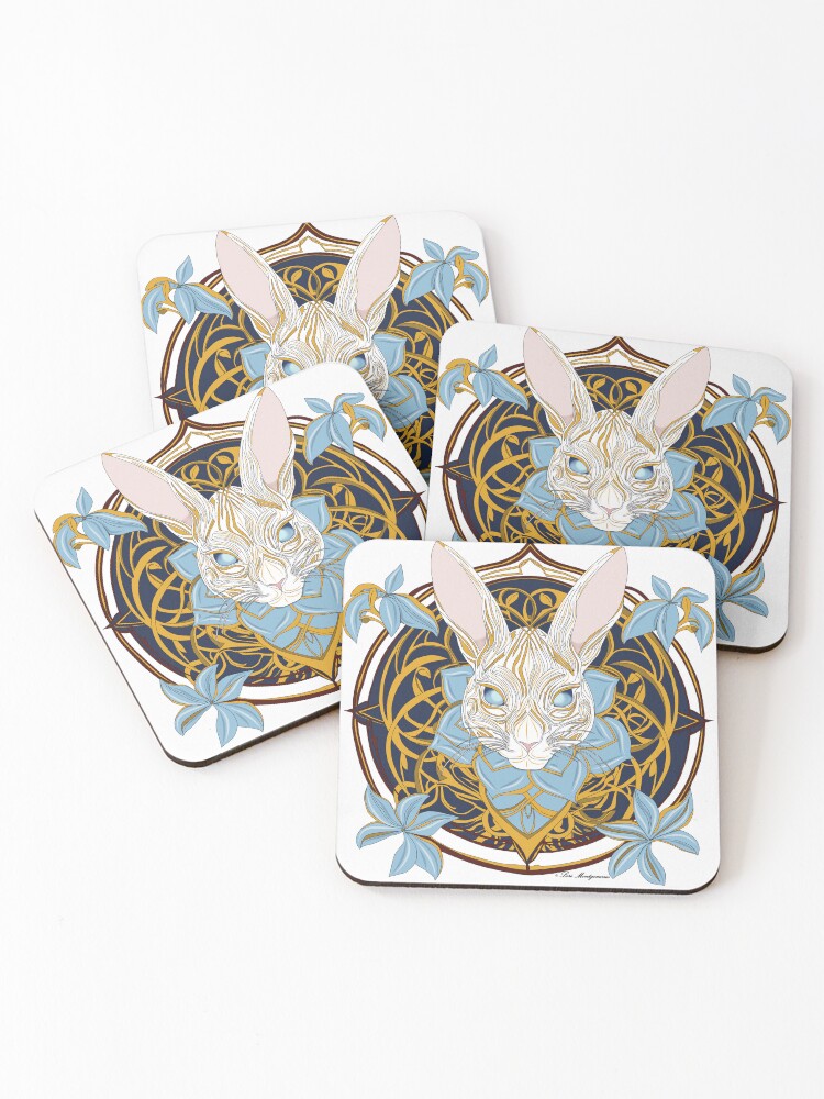 Thumbnail 1 of 5, Coasters (Set of 4), Blue Flower Rabbit designed and sold by mythnomer.