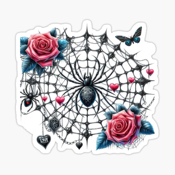 Item preview, Gothic spider web with spide with roses goth valentines day Sticker designed and sold by Expressions-Sel.