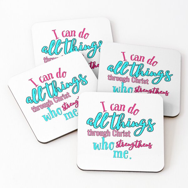 Item preview, I can do all things through Christ who strengthens me colorful blue pink bible verse shirt for kids designed and sold by FreedByJesus.
