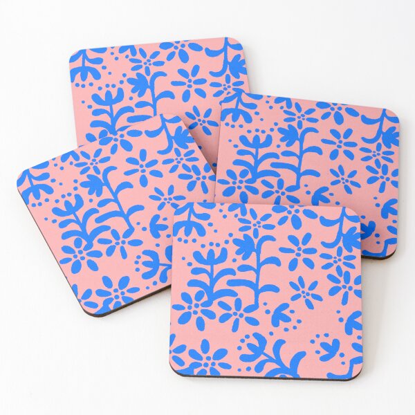 Item preview, Pop Art Florals: Bold Blue Flowers on Coral Background Pattern designed and sold by Suzana Djordjevic.