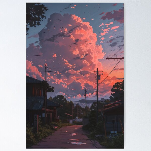 Item preview, Crimson Skies Over Tranquil Town designed and sold by EtherealEchoes.