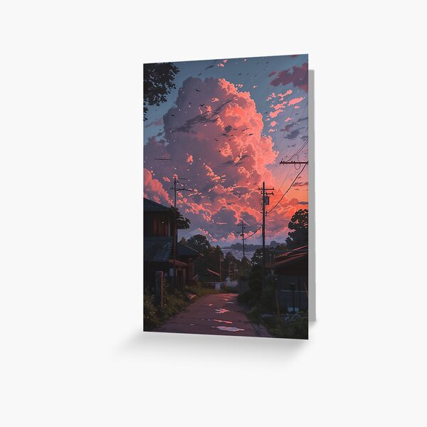 Item preview, Crimson Skies Over Tranquil Town designed and sold by EtherealEchoes.