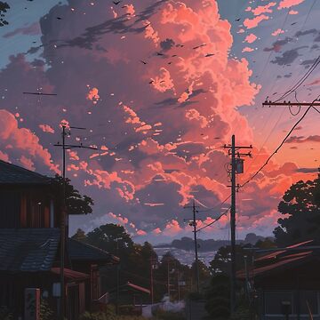 Artwork thumbnail, Crimson Skies Over Tranquil Town by EtherealEchoes