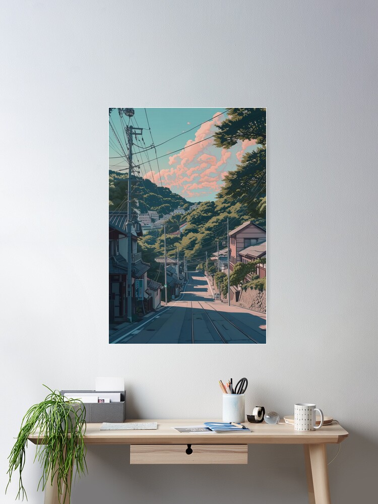 Thumbnail 2 of 3, Poster, Blush of Dawn in the Sleepy Town designed and sold by EtherealEchoes.