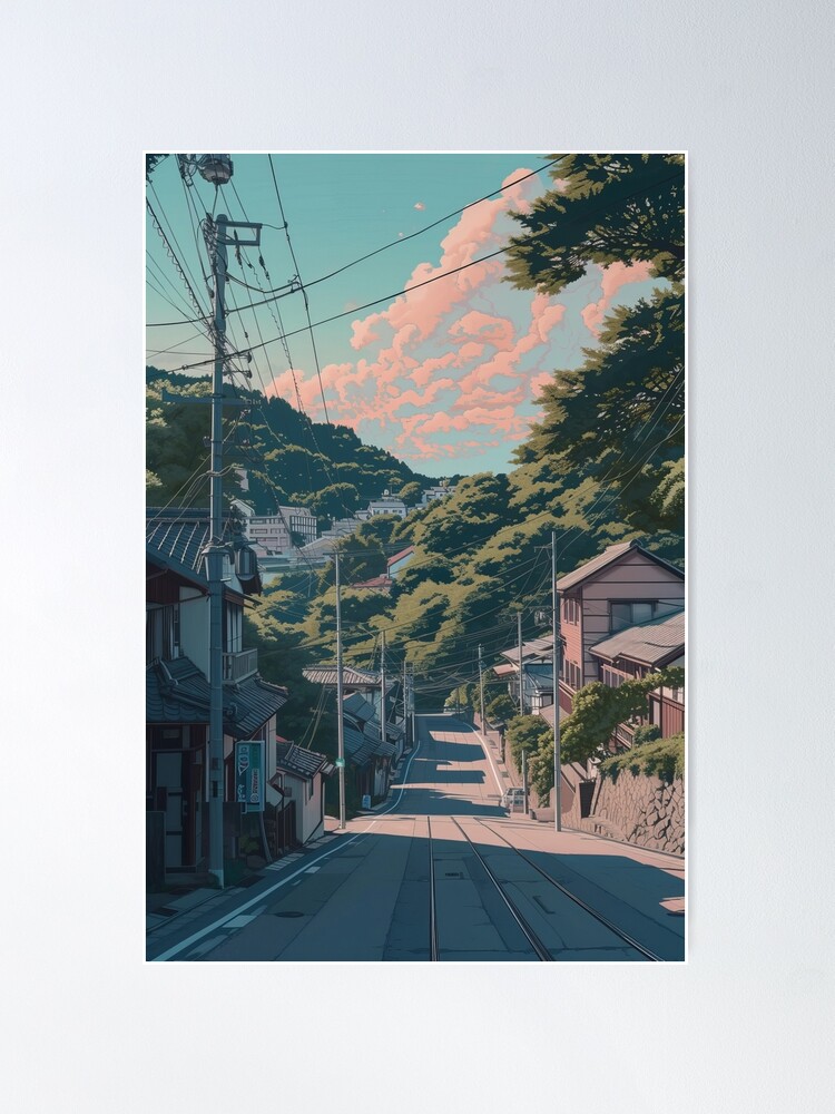 Thumbnail 1 of 3, Poster, Blush of Dawn in the Sleepy Town designed and sold by EtherealEchoes.