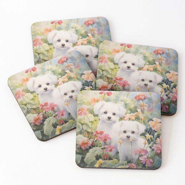 Item preview, Maltese Puppies in a Watercolor Flower Garden designed and sold by Samuelsboro.