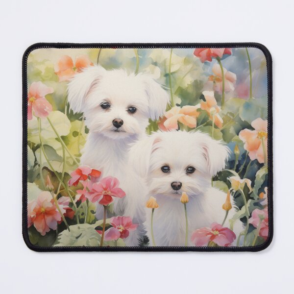 Item preview, Maltese Puppies in a Watercolor Flower Garden designed and sold by Samuelsboro.