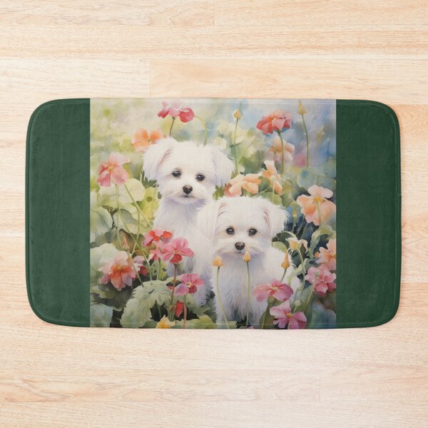 Item preview, Maltese Puppies in a Watercolor Flower Garden designed and sold by Samuelsboro.