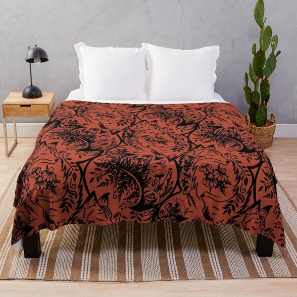 Item preview, Mandala style magical foxes with flowers, orange and black seamless composition designed and sold by Drawmecute.
