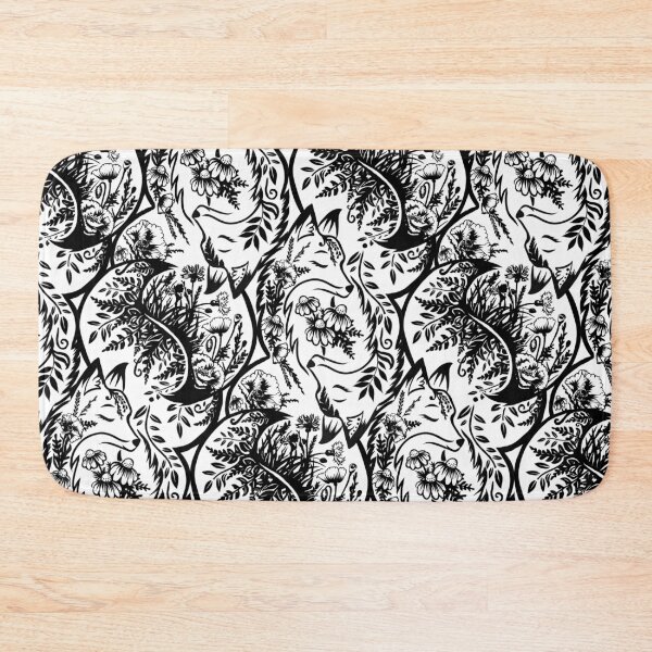 Item preview, Mandala style magical foxes with flowers, white and black seamless composition designed and sold by Drawmecute.