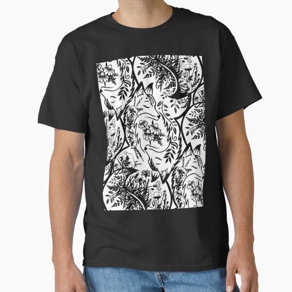 Item preview, Mandala style magical foxes with flowers, white and black seamless composition designed and sold by Drawmecute.