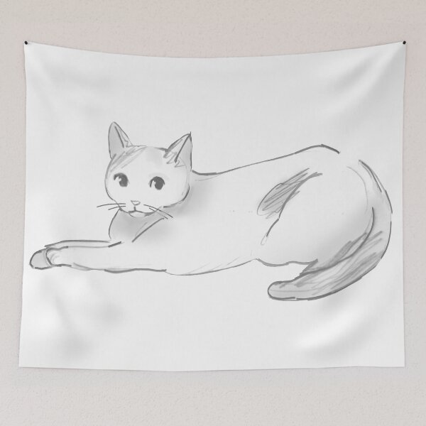 Item preview, Black and white cat sketch in graphite designed and sold by Asutip.
