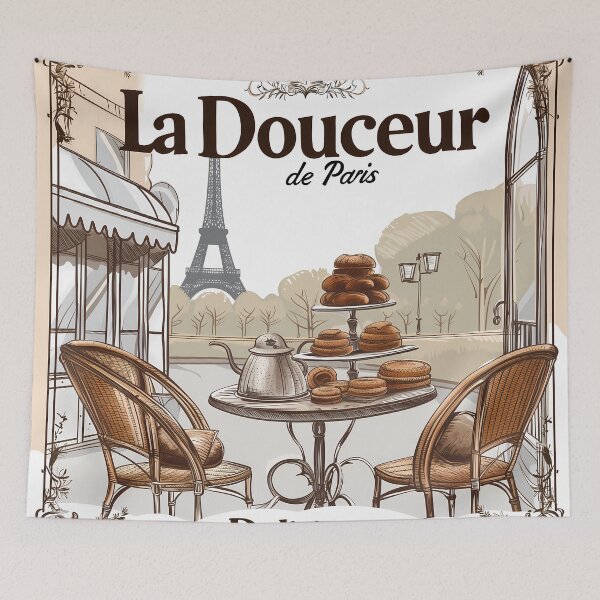Item preview, Parisian Patisserie Elegance - Charming French Cafe with Eiffel Tower View designed and sold by David Balzen.