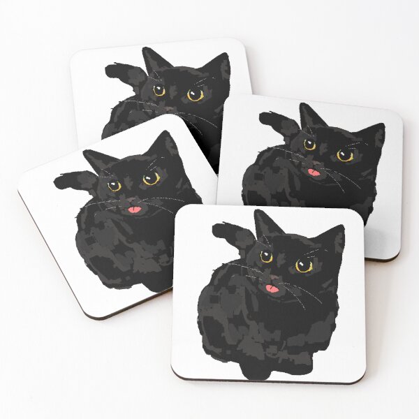 Artikelvorschau, Schwarze Katze mit herausgestreckter Zunge, Pixelart entworfen und verkauft von Asutip.