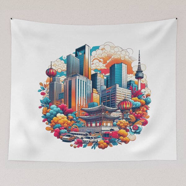 Item preview, the beautiful shapes of Seoul's Bosingak, Nuhak, and Jongno." designed and sold by PaintMeWorld.