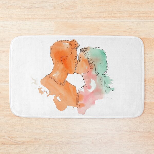 Item preview, couples vibrant watercolor of couple about to kiss. Orange and teal hues blend, ink outlines define features. designed and sold by PrintsByVickson.