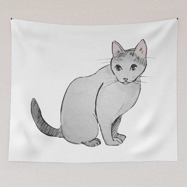 Item preview, Black and white cat standing sketch in graphite designed and sold by Asutip.