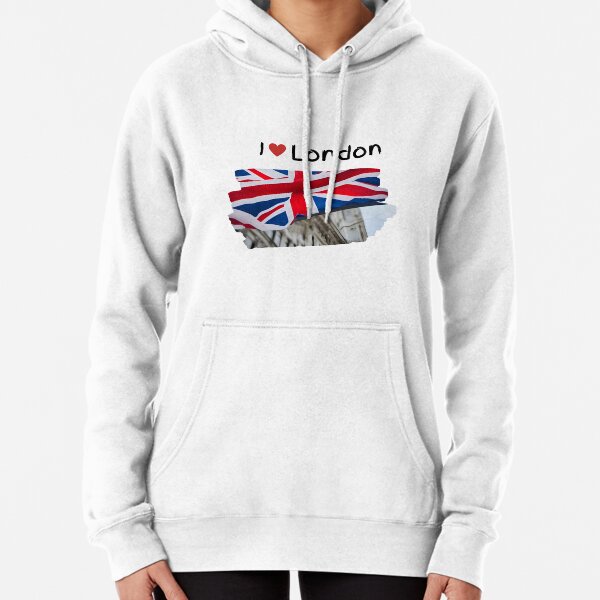 Union Jack over London, I love London, Abstract artpiece flag Pullover Hoodie