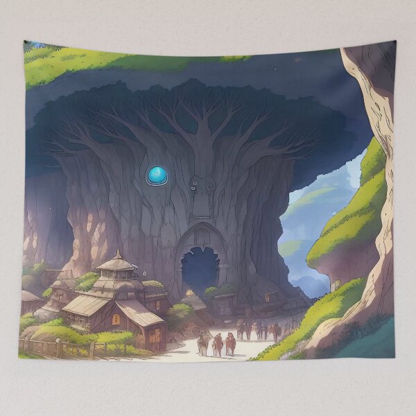Item preview, Title: “Enchanted Village Nestled Amidst Majestic Nature’s Embrace designed and sold by ArtComixHaven.