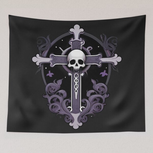 Item preview, Gothic Skull Cross - Black and Purple Aesthetic Illustration designed and sold by MadnessEnvelope.