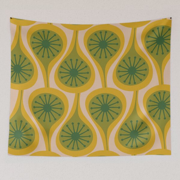 Item preview, Mid Century Modern Atomic Drops Pattern Green Mustard designed and sold by kierkegaard.