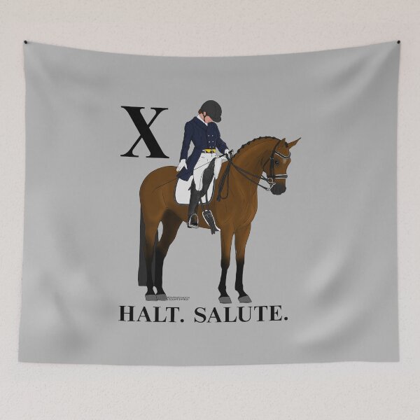 Item preview, X. Halt. Salute. Bay Dressage Horse and Rider designed and sold by DappledMoon.