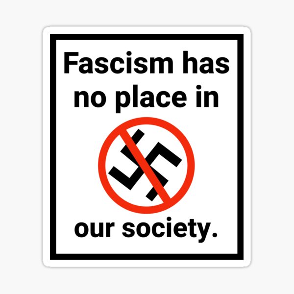 Vista previa del artículo con la obra «El fascismo no tiene lugar en nuestra sociedad.», diseñado y vendido por Rachel the Artist .